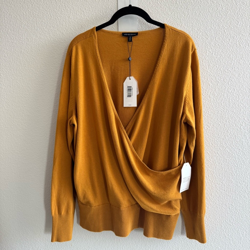 NWT Universal Standard Statement Wrap Sweater Dried Saffron Yellow Cotton 14-16 - Picture 2 of 13